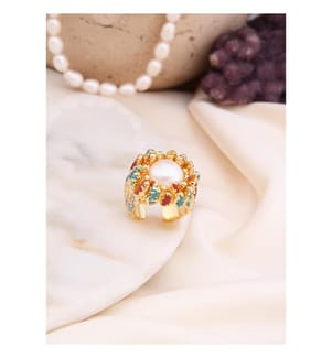 Ring mit Zirkonia und Perle – Mehrfarbig