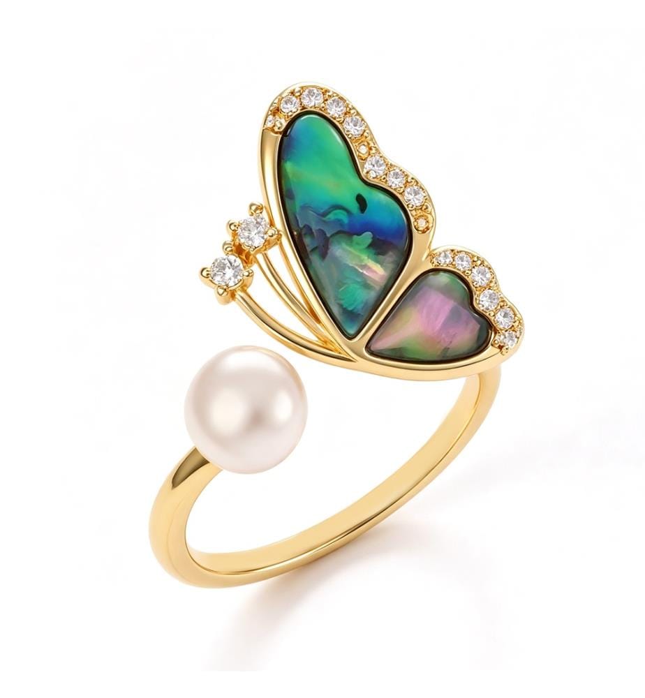 Ring mit Zirkonia und Perle – mehrfarbig