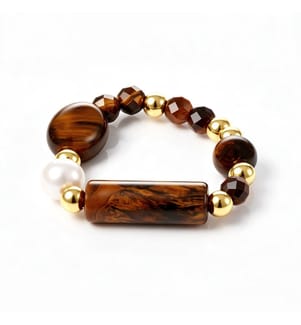 Ring mit Tigeraugen und Perle – mehrfarbig