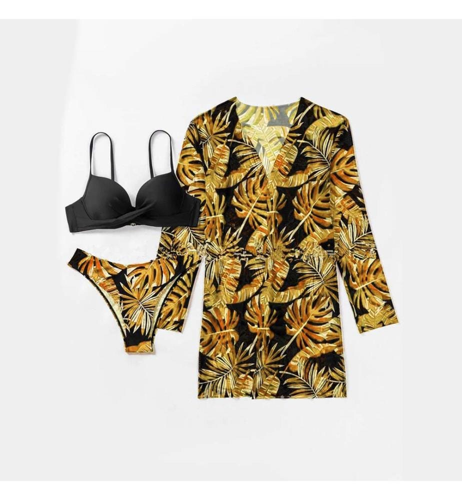 3-teiliges figurformendes Bikini-Set - Goldfarben