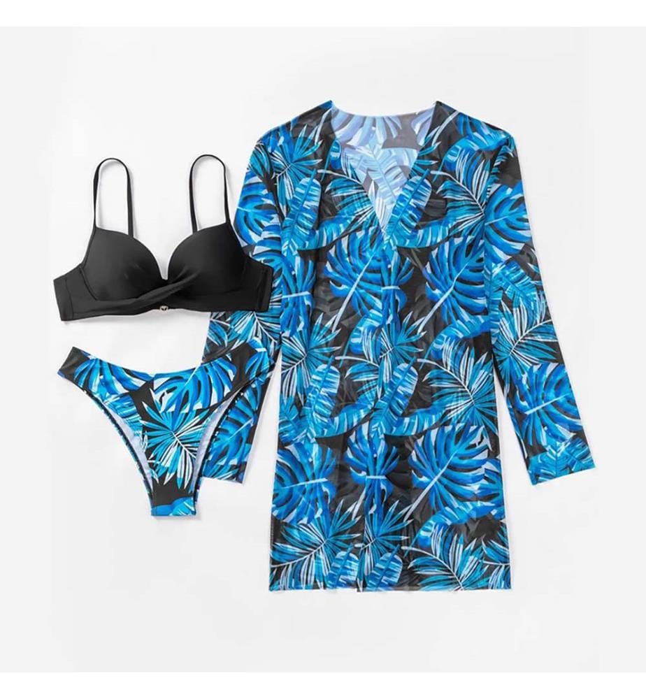 3-teiliger figurformender Bikini - Blau