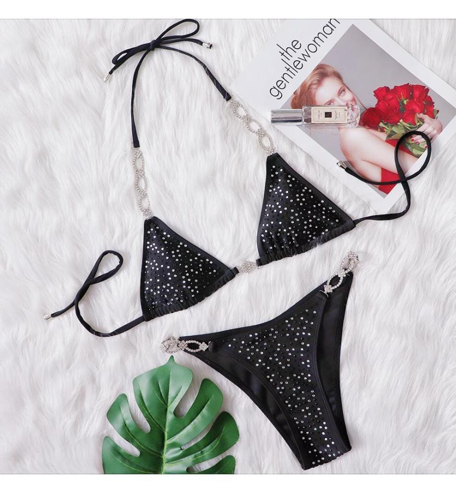 Bikini mit Strass-Verzierung - Schwarz