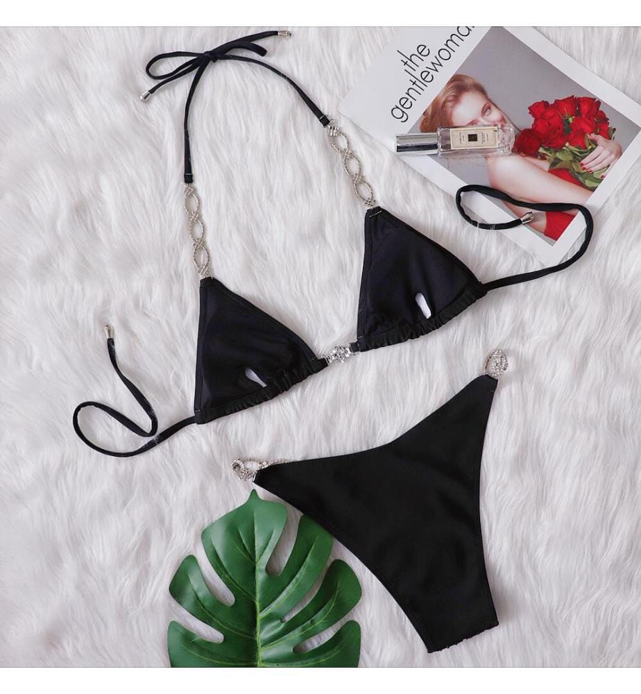Bikini mit Strass-Verzierung - Schwarz