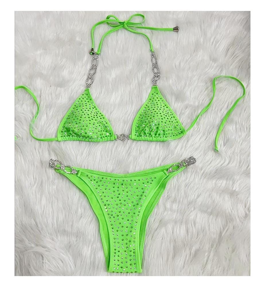 Bikini mit Strass-Verzierung - Grün