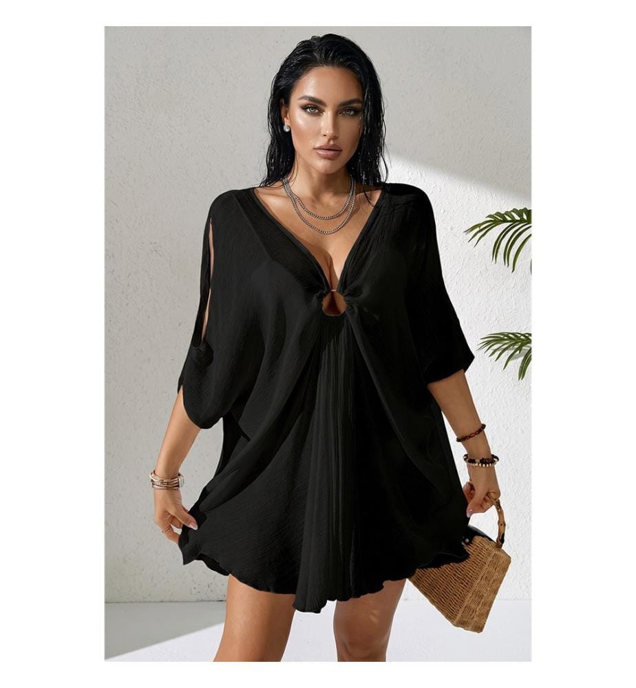 Fliessendes Strandkleid – Schwarz