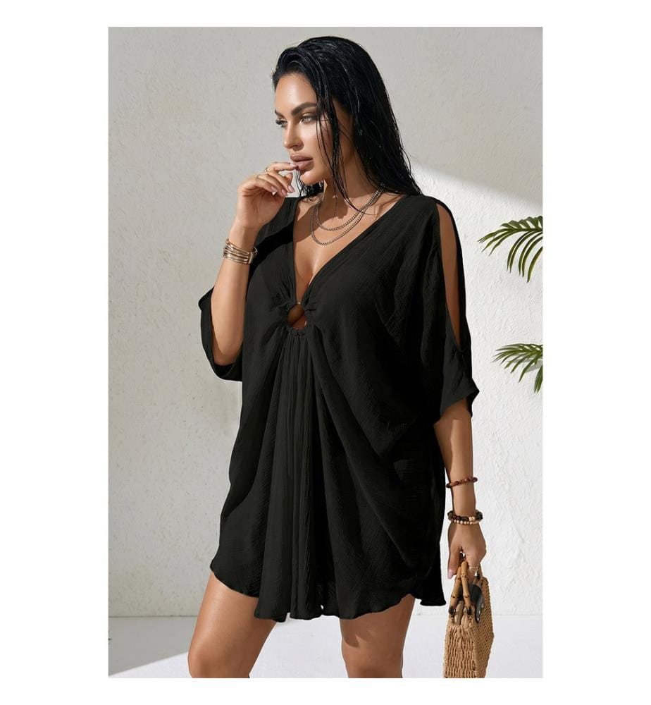 Fliessendes Strandkleid – Schwarz