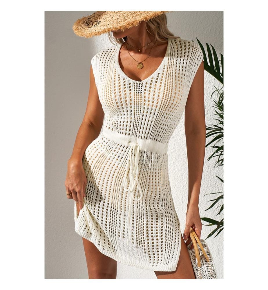 Strandkleid aus durchbrochenem Strick – Beige