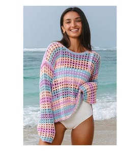Strandpullover aus durchbrochenem Strick mit Streifen – Violett