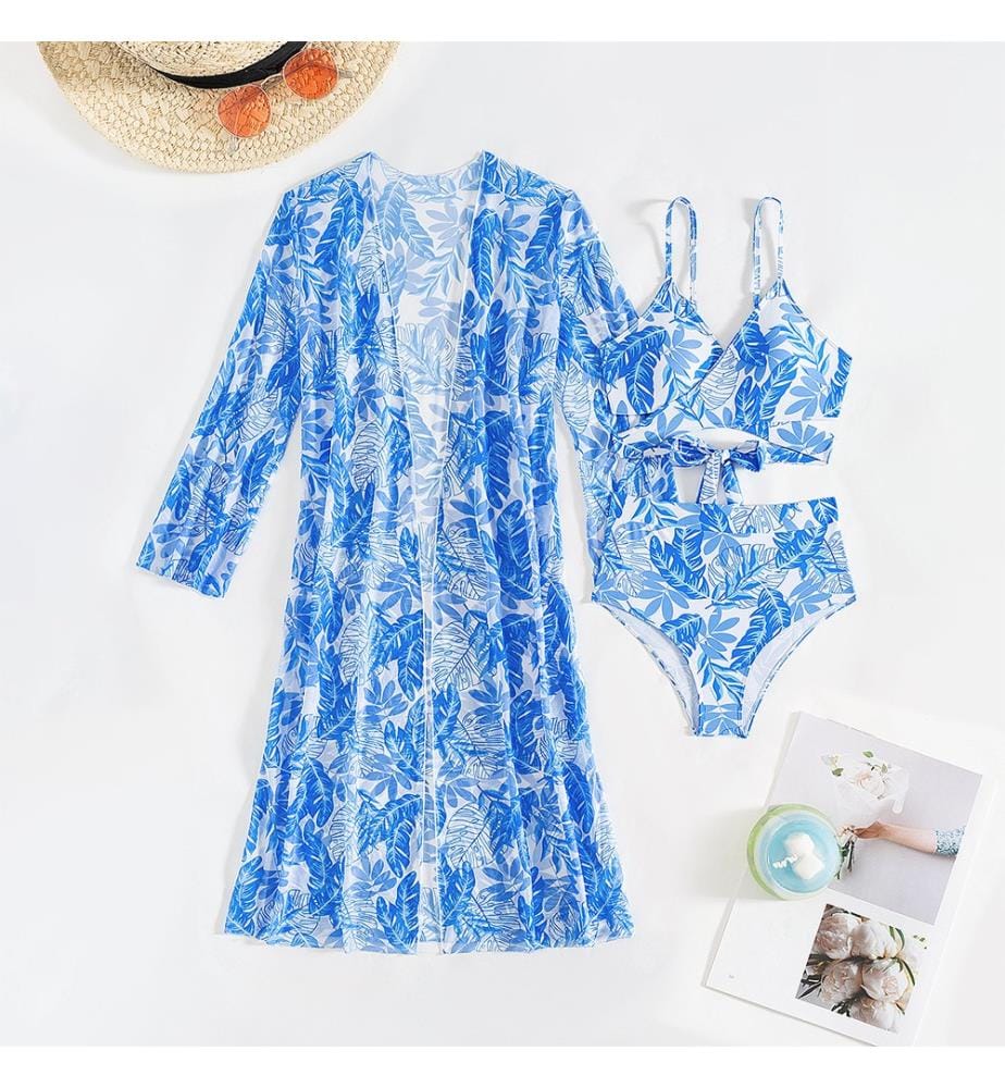 3-teiliges Strand-Set im tropischen Stil - Blau