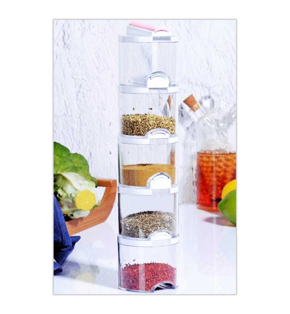 Spice Jar Set, 5 Pieces, White, 100% Acrylic