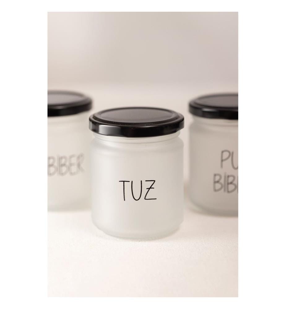 Spice Jar Set, 6 Pieces, White, Black, 100% GLASS