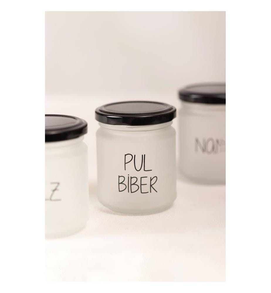 Spice Jar Set, 6 Pieces, White, Black, 100% GLASS