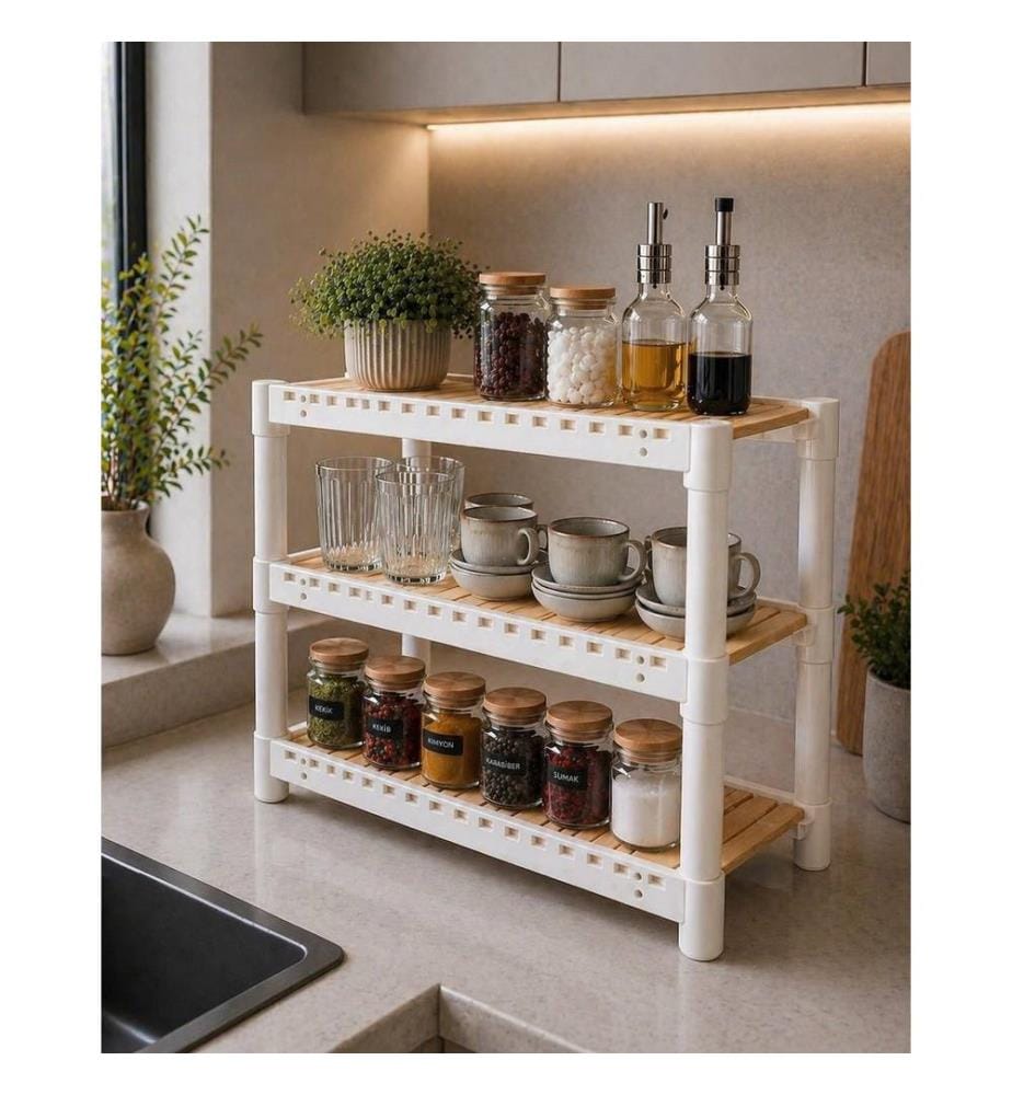 Kitchen Organizer, PLASTIC / WOOD / MDF, White