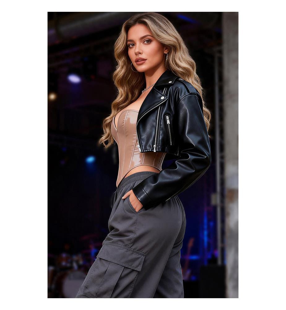 Corsetto senza spalline in ecopelle nuda sexy con chiusura a zip - Beige