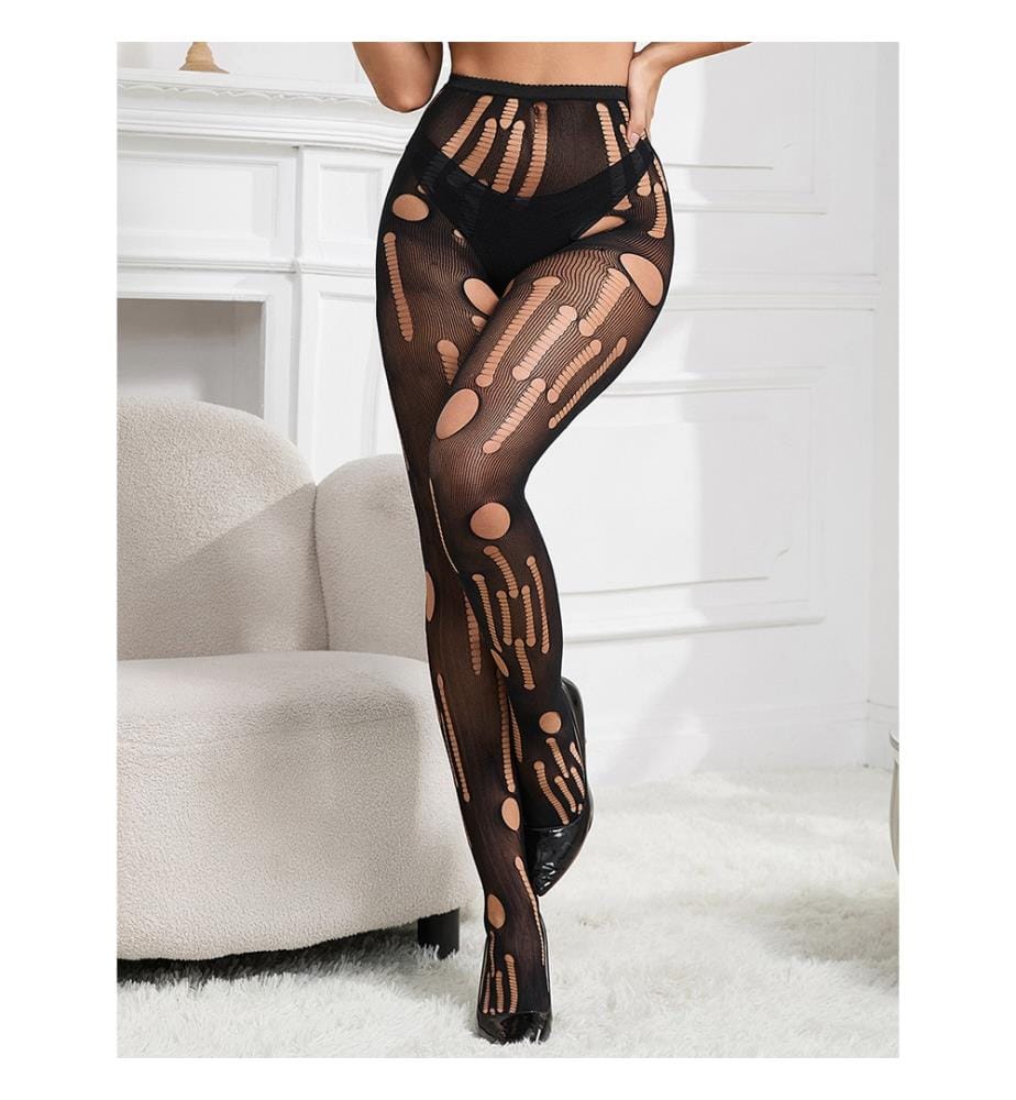 Zerrissene Netzstrumpfhose - Schwarz