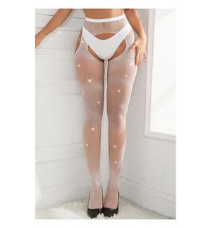 Strass Netzstrumpfhose Offener Schritt - Weiss