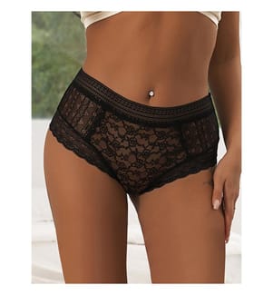 Hoher Slip aus transparenter Spitze - Schwarz