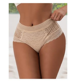 Hoher Slip aus transparenter Spitze - Beige