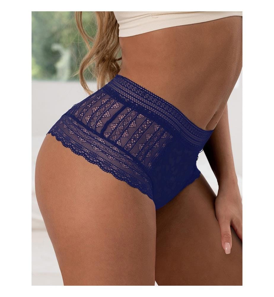 Hoher Slip aus transparenter Spitze - Blau
