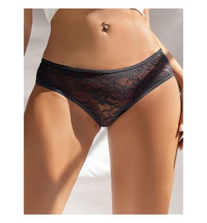 Offener Slip aus floraler Spitze - Schwarz