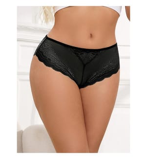 Slip mit Spitze, Öffnung, Herzring - Schwarz