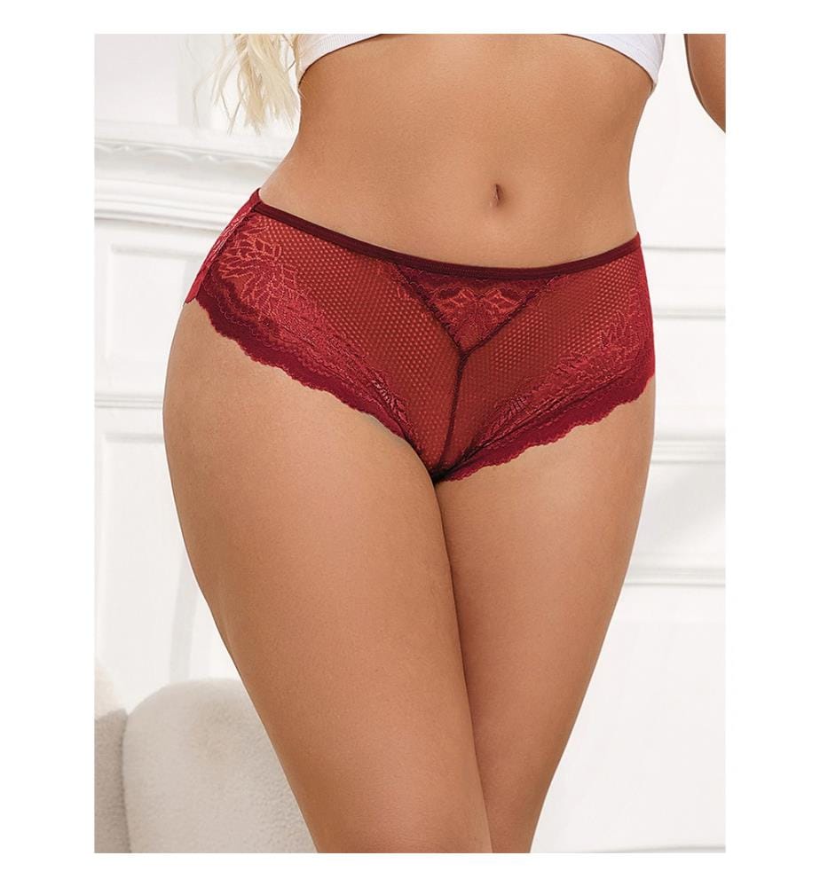 Slip mit Spitze, Öffnung, Herzring - Rot
