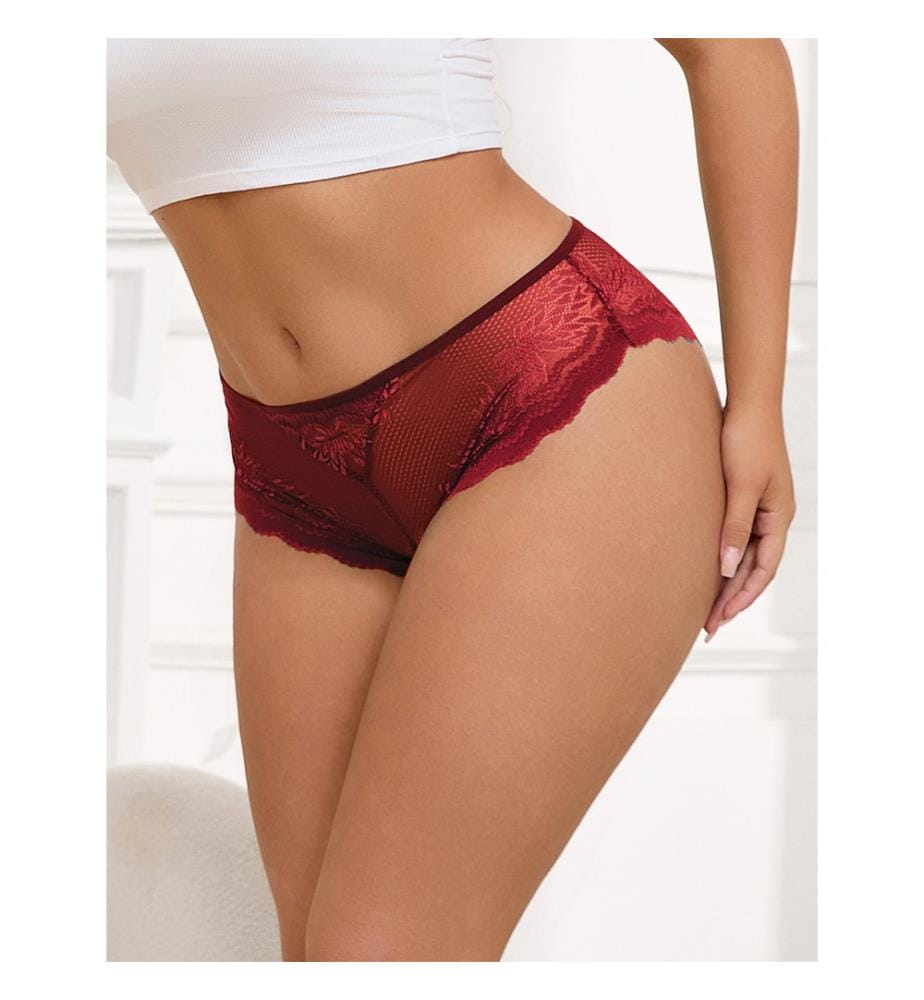 Slip mit Spitze, Öffnung, Herzring - Rot