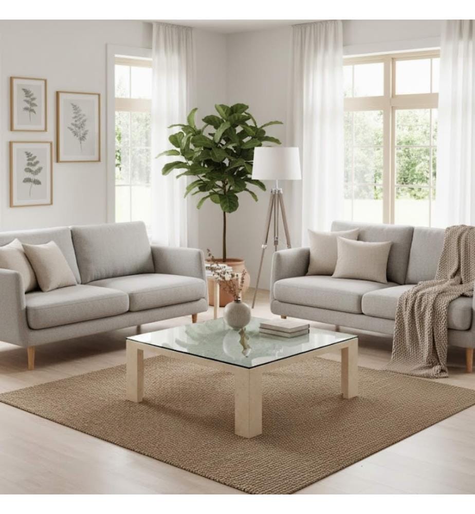 Crack Fossil Stone Couchtisch 100x100cm - Beige und Transparent