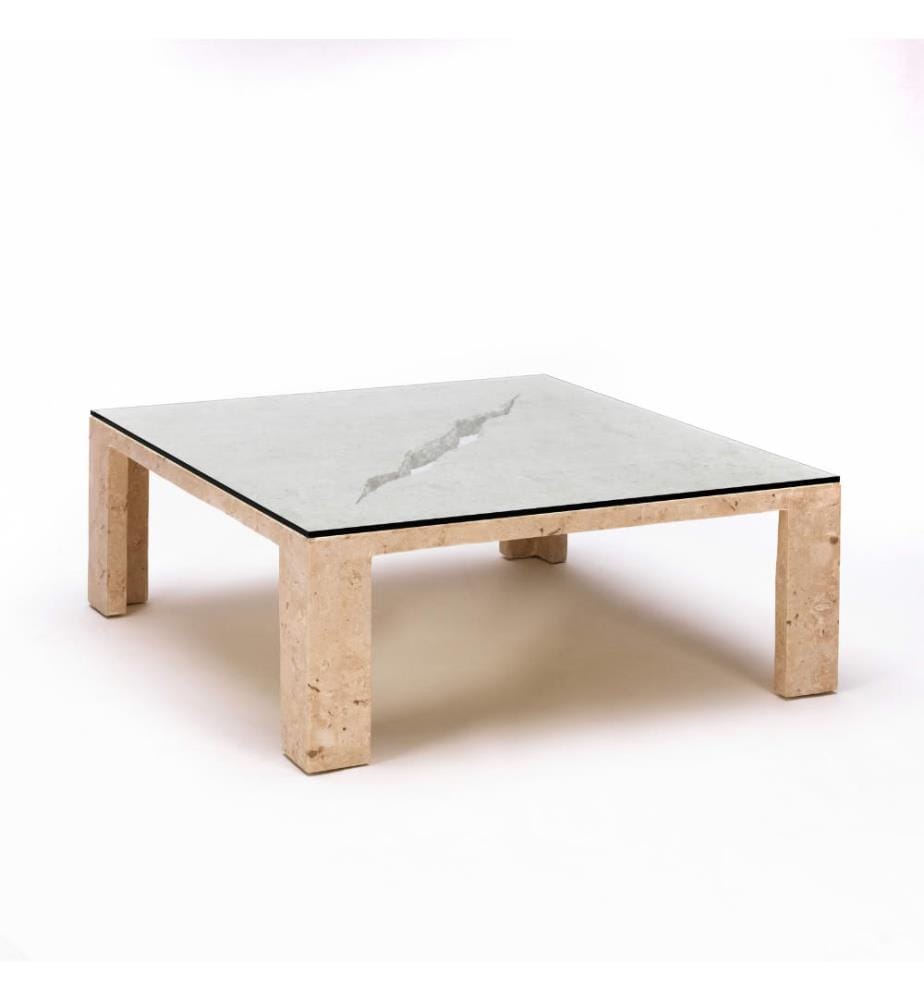 Crack Fossil Stone Couchtisch 100x100cm - Beige und Transparent
