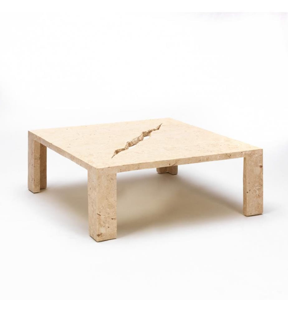 Crack Fossil Stone Couchtisch 100x100cm - Beige und Transparent