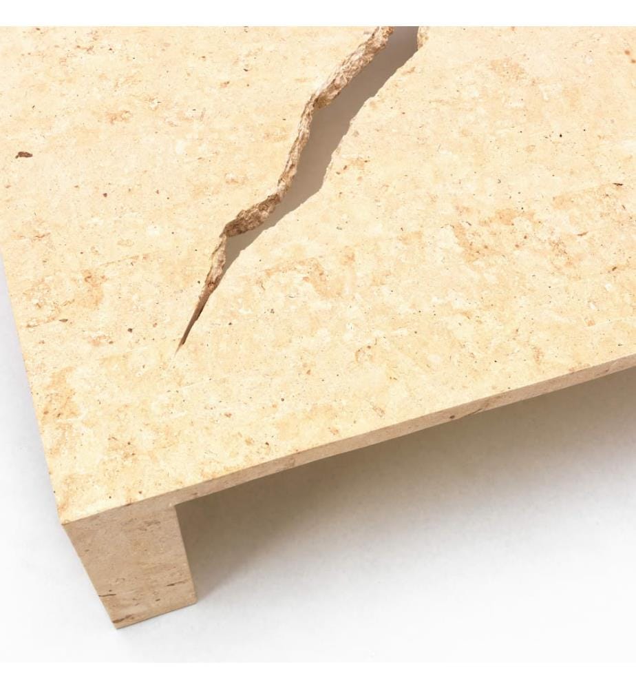 Crack Fossil Stone Couchtisch 100x100cm - Beige und Transparent