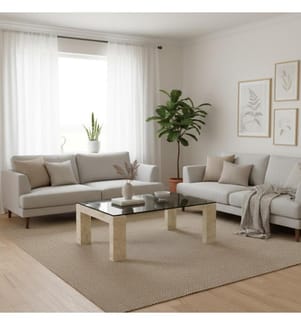 Millerighe Fossil Stone Couchtisch 40 cm Glasplatte 120x70 cm - Grau und Beige