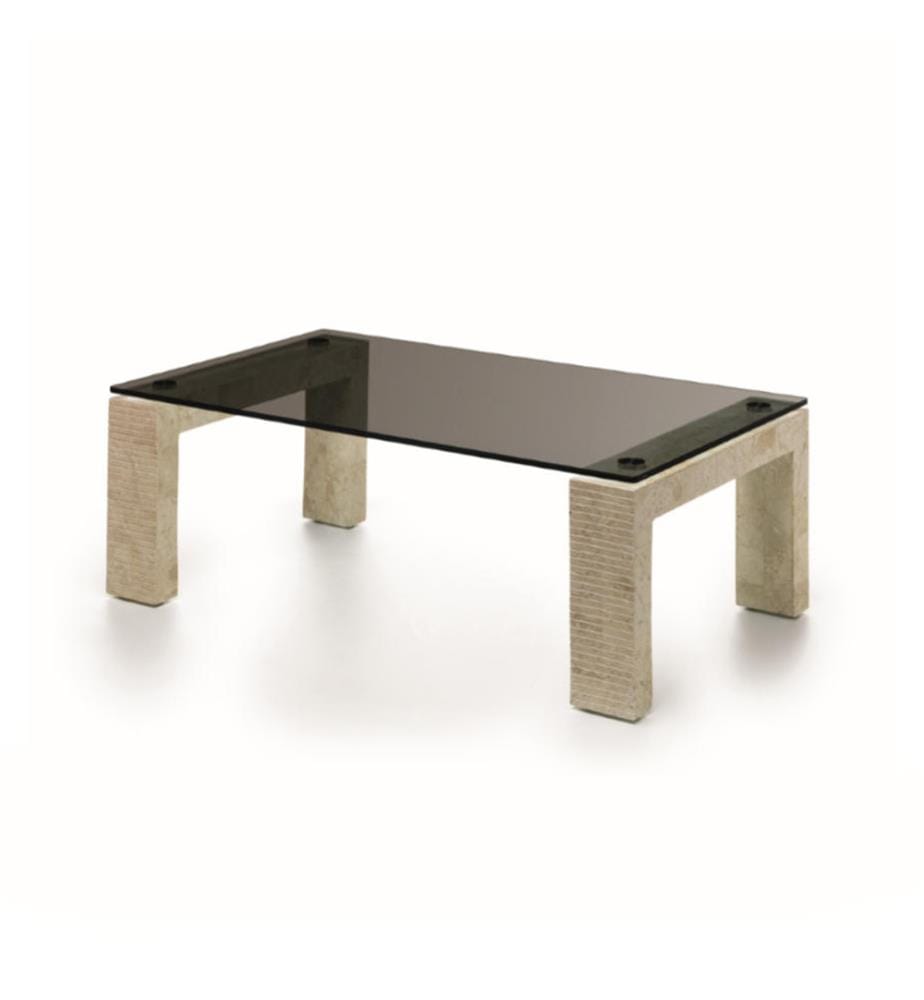 Millerighe Fossil Stone Couchtisch 40 cm Glasplatte 120x70 cm - Grau und Beige