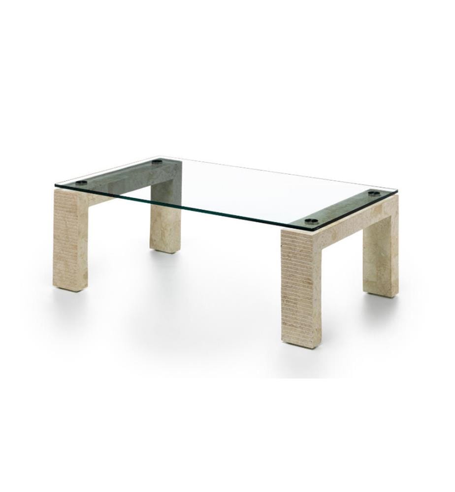 Millerighe Fossil Stone Coffee Table 40 cm Glass Top 120x70 cm - Transparent and Beige