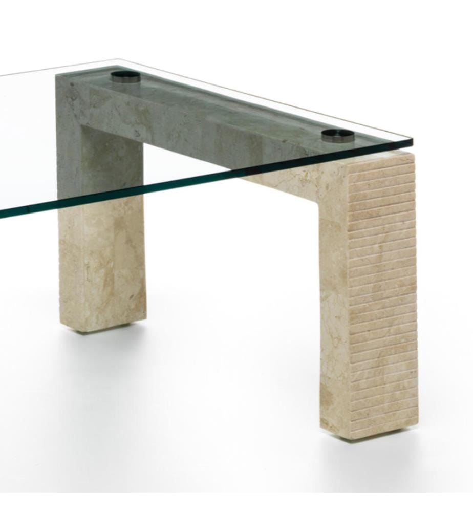 Millerighe Fossil Stone Coffee Table 40 cm Glass Top 120x70 cm - Transparent and Beige