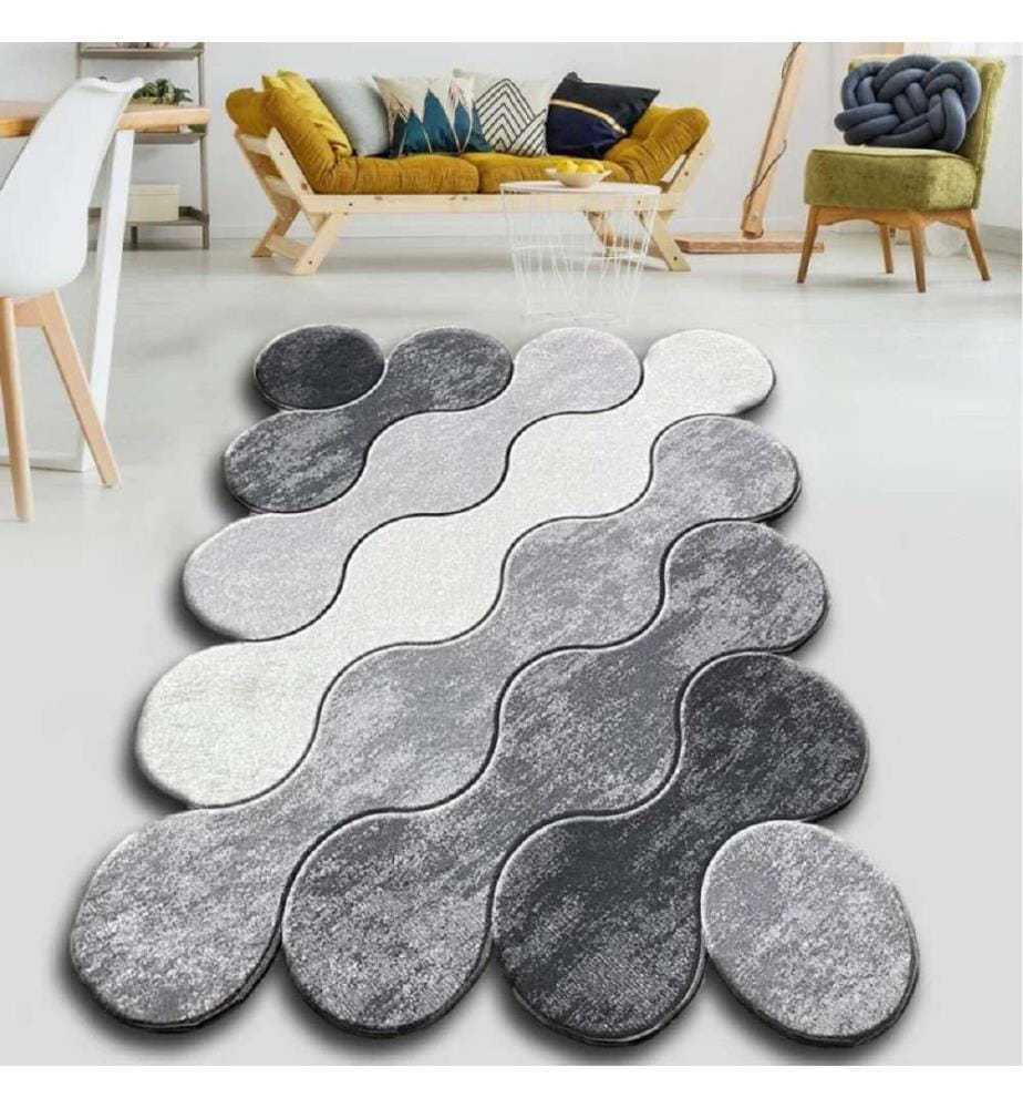 Tappeto, 80 x 120, , Grigio scuro, Grigio, Bianco, Poliestere, Altezza pelo 10 mm