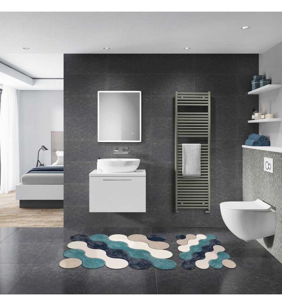 Set tappeti da bagno, 2 pezzi, blu, poliestere, 1300 gr/m²