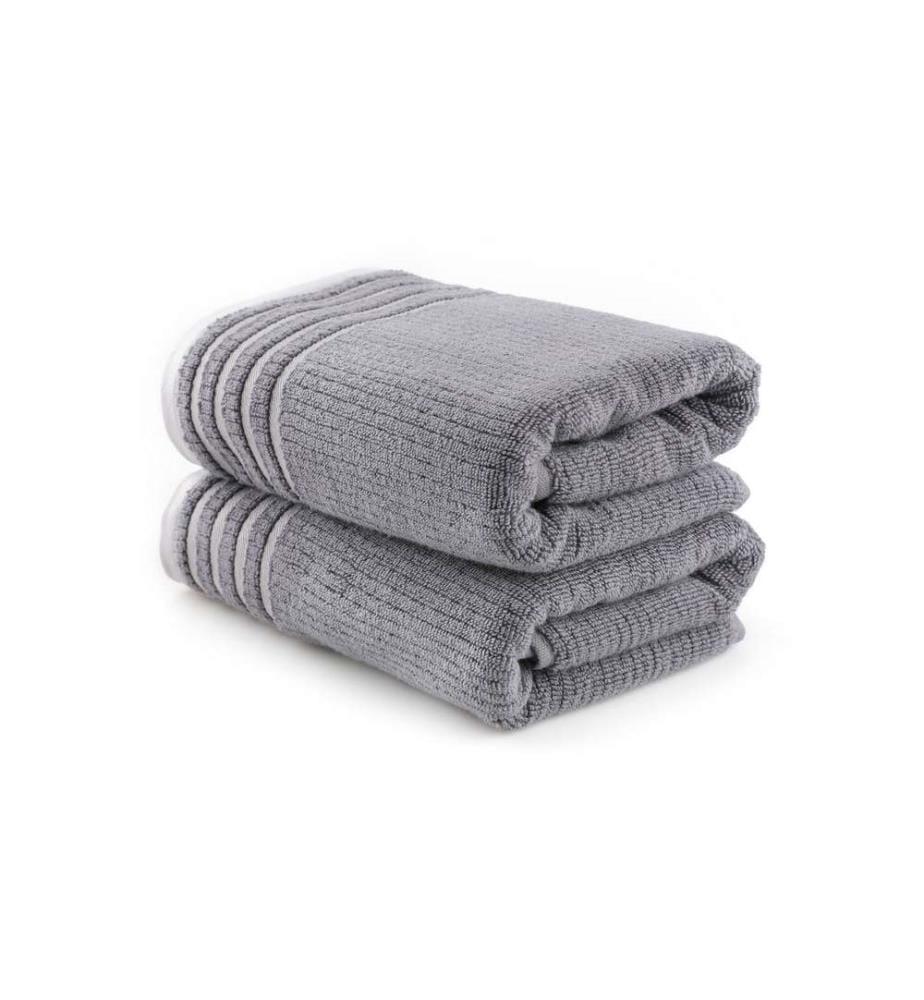 Ensemble de 2 serviettes pour les mains, gris foncé, 100 % microfibre de coton