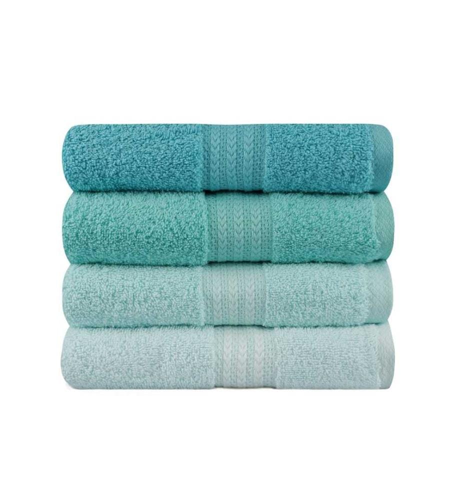 Ensemble de 4 serviettes de toilette, vert d'eau, vert clair, vert, menthe, coton, 500 g/m²
