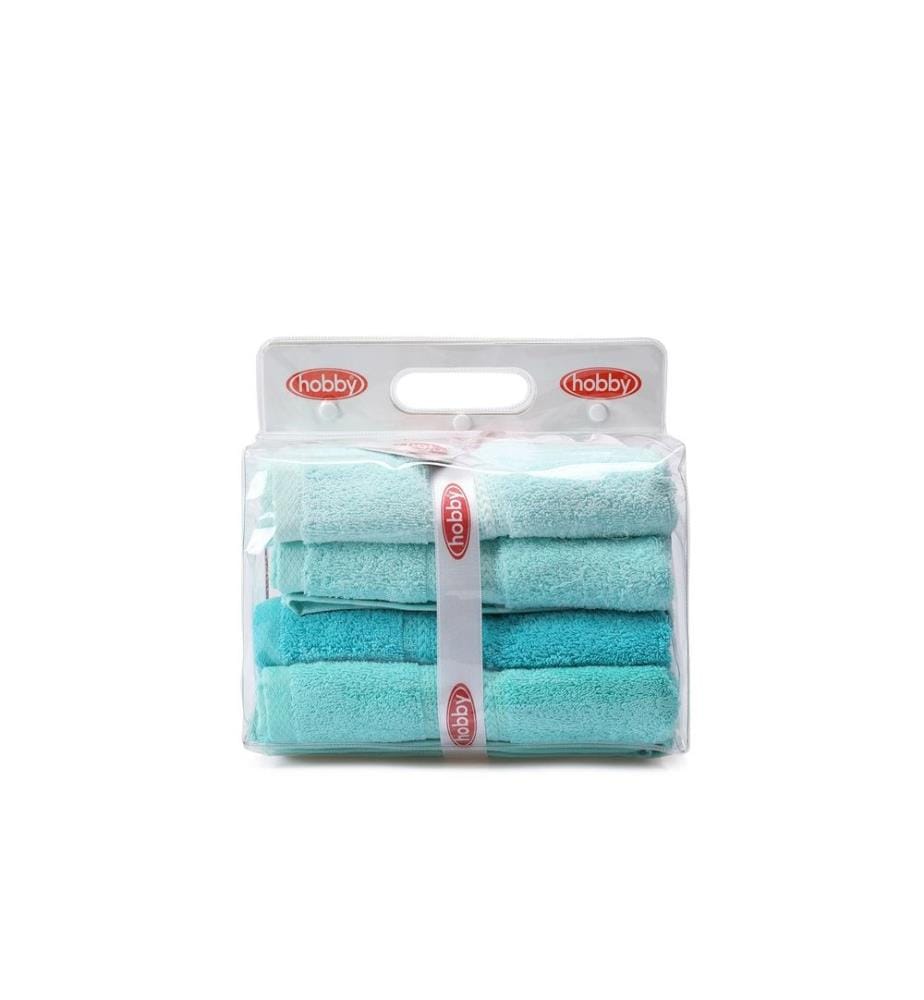 Ensemble de 4 serviettes de toilette, vert d'eau, vert clair, vert, menthe, coton, 500 g/m²