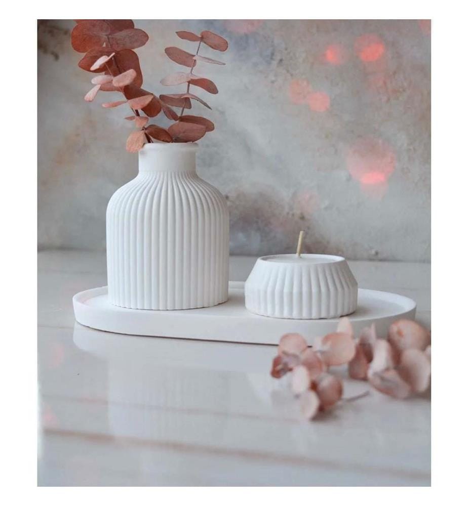 Ensemble de bougies, 3 pièces, blanc, 100 % béton