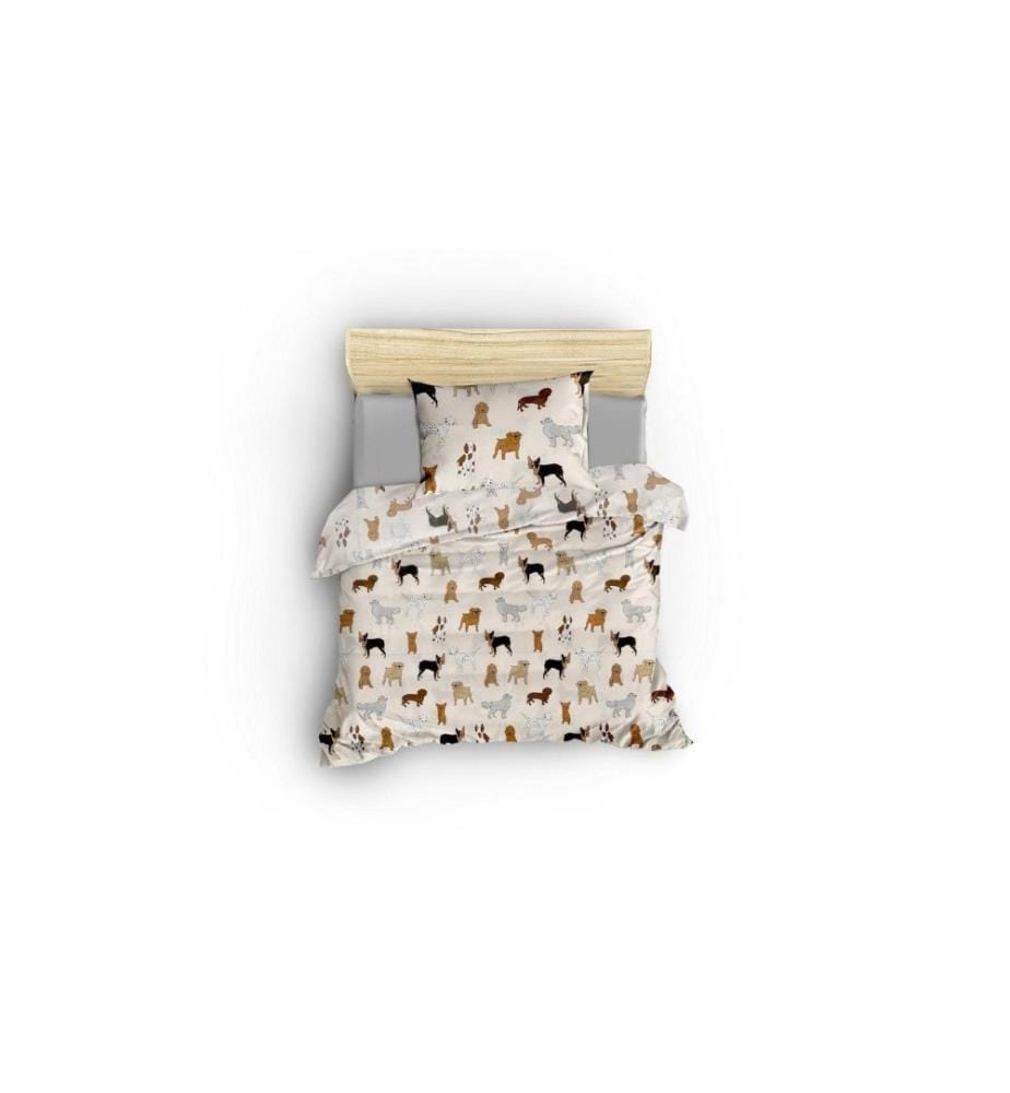 Set copripiumino singolo, crema, beige, marrone, nero, bianco, grigio, 65% cotone / 35% poliestere