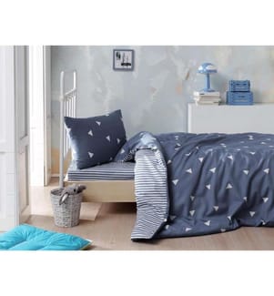 Set copripiumino singolo, blu, bianco, 65% cotone / 35% poliestere