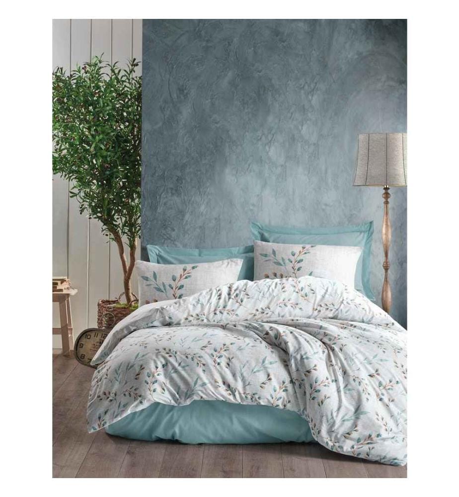 Ensemble de housse de couette King Ranforce - Menthe et blanc