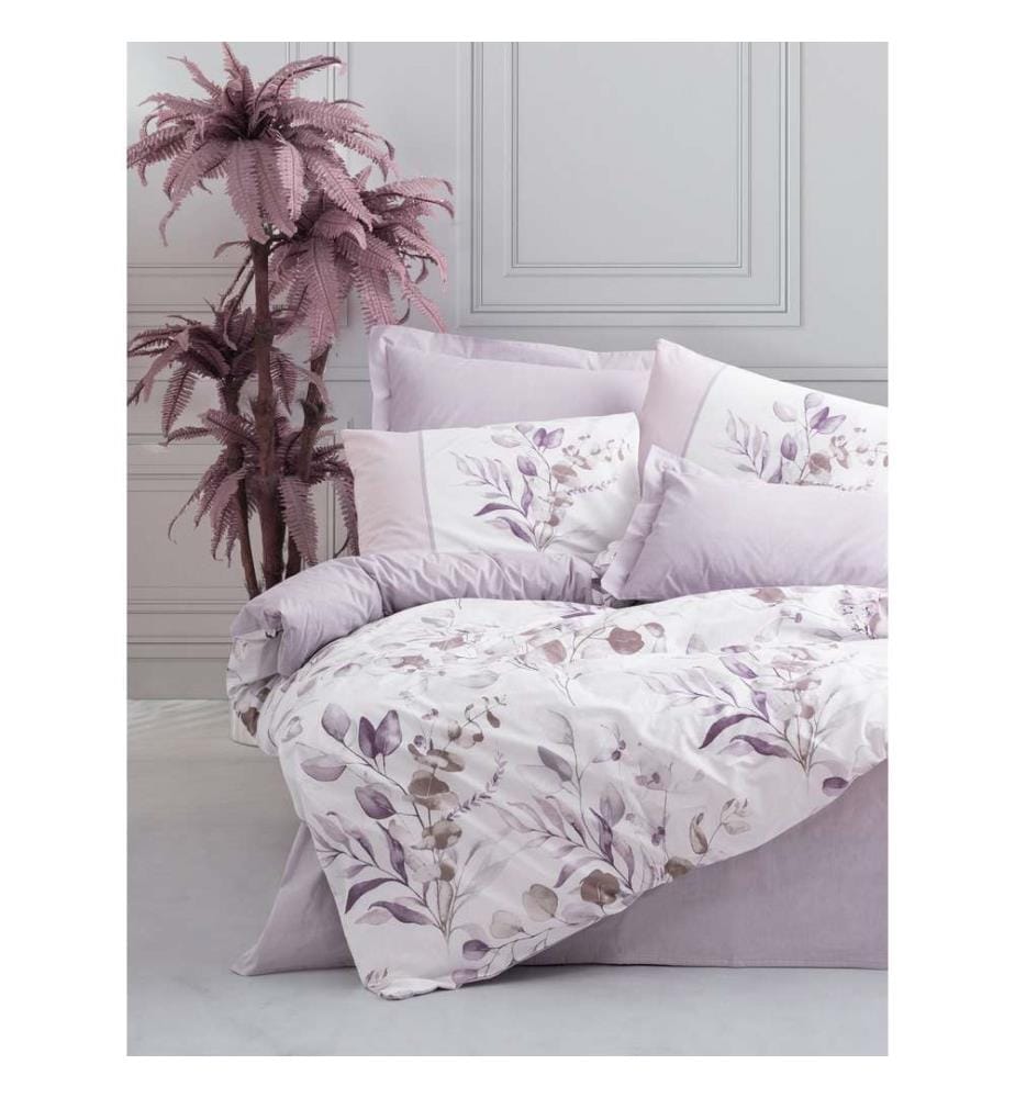 Parure de lit King Ranforce - Lilas et blanc