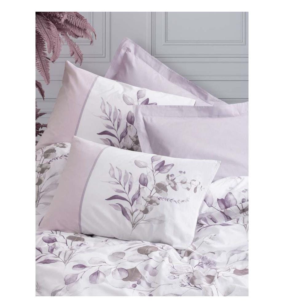 Parure de lit King Ranforce - Lilas et blanc