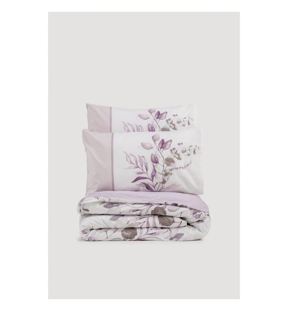 Parure de lit King Ranforce - Lilas et blanc