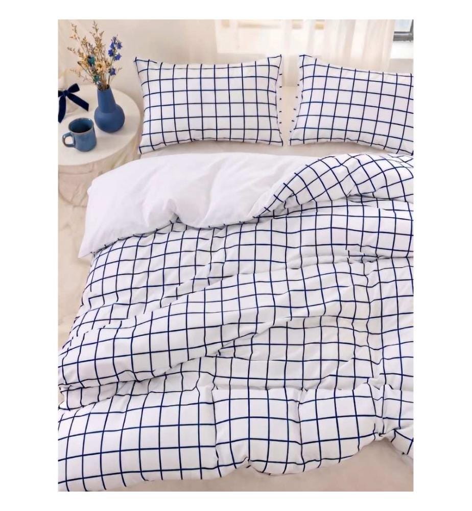 Housse de couette simple - Blanc et bleu
