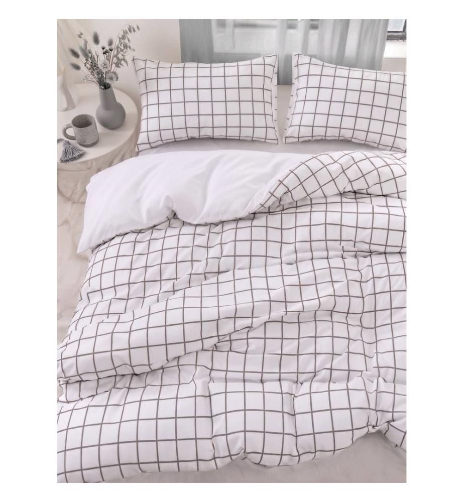 Housse de couette une place - Blanc et gris