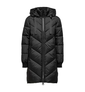 Skylar Chevron Lange Daunenjacke mit Kapuze - Schwarz